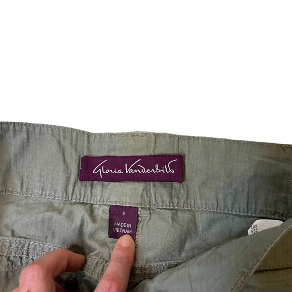 πΏ Y2K Gloria Vanderbilt Green Cargo Capri Pants Sz 6 100% Cotton Utility πΏ - Picture 2 of 7